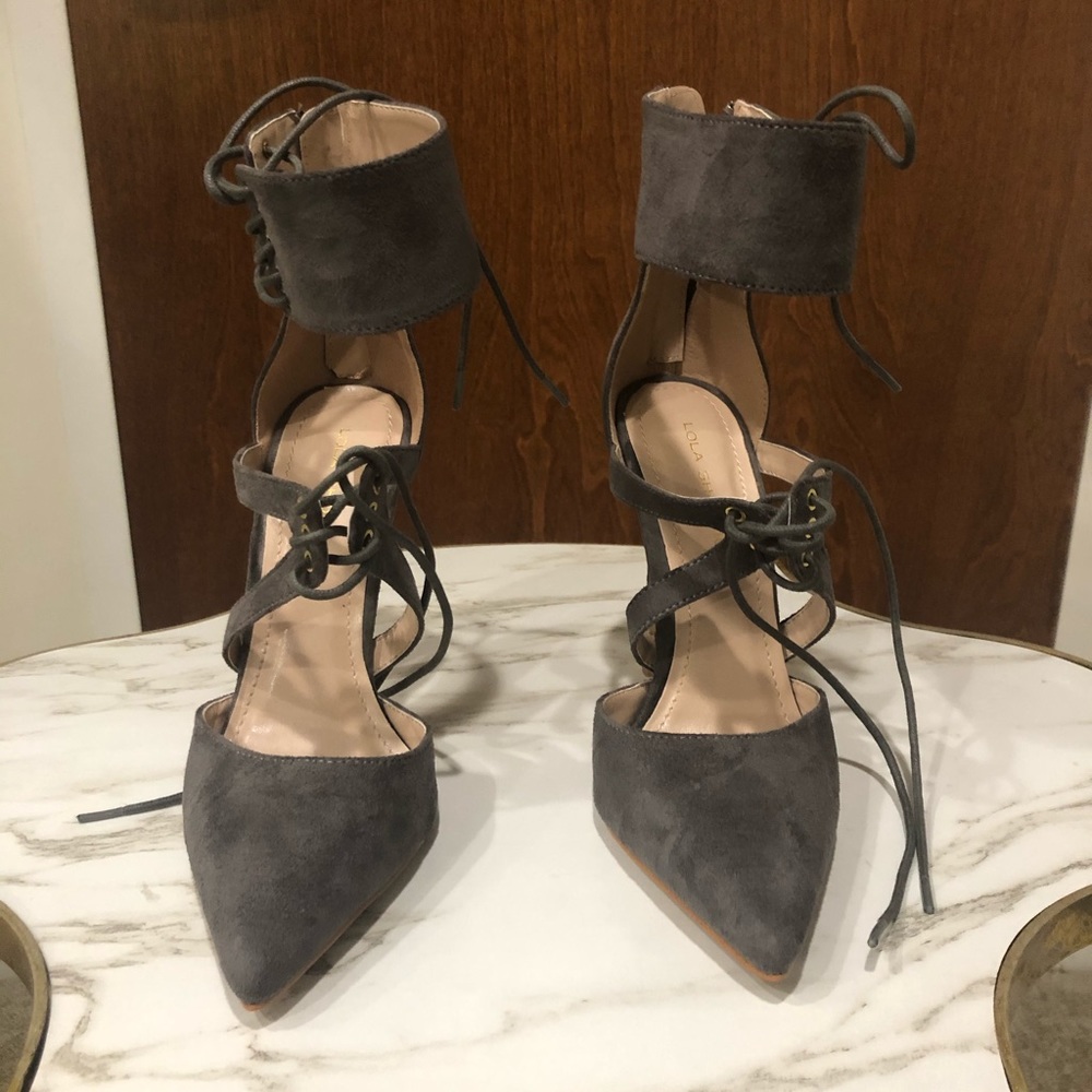 Lola Shoetique Gray Lace-Up Heels